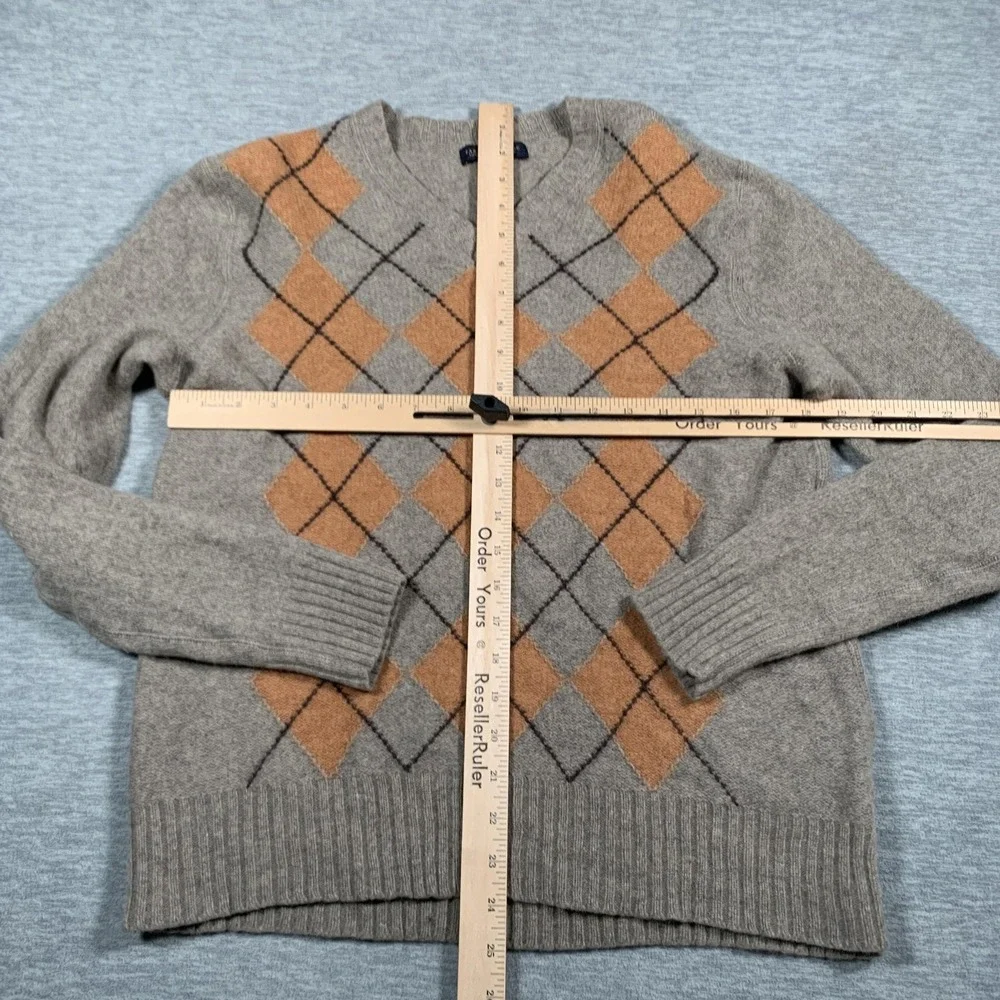 Banana Republic Sweater Mens Large Gray Orange‎ Argyle Wool Blend Pullover